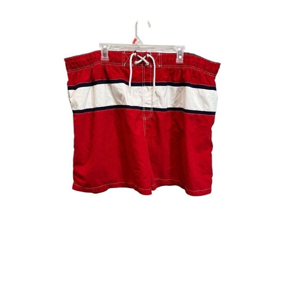 Faded Glory Men's 3X Swim Trunk Shorts Red/White/Blue Tie String Elastic Waist